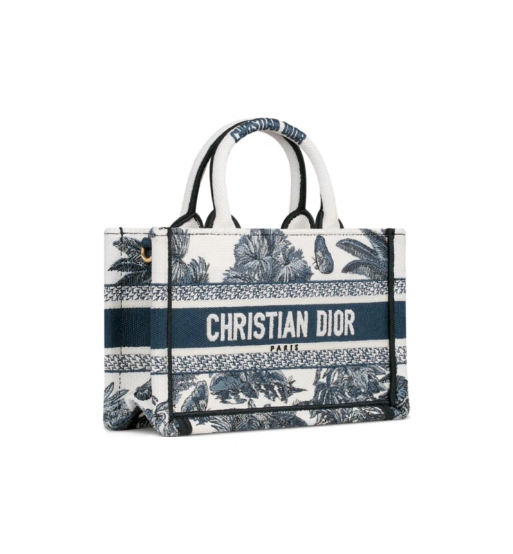 Mini Dior Book Tote White and Blue Toile de Jouy Palms Embroidery