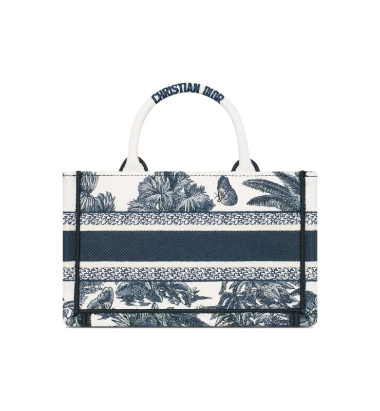 Mini Dior Book Tote White and Blue Toile de Jouy Palms Embroidery