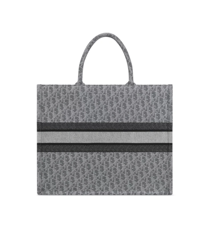 Large Dior Book Tote Gray Dior Oblique Denim Embroidery
