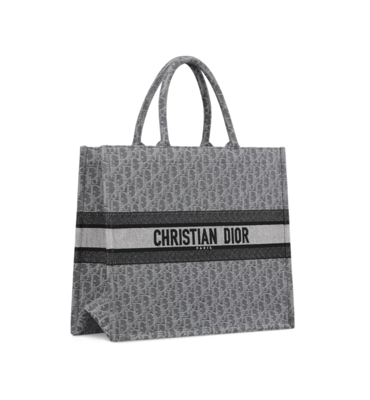Large Dior Book Tote Gray Dior Oblique Denim Embroidery