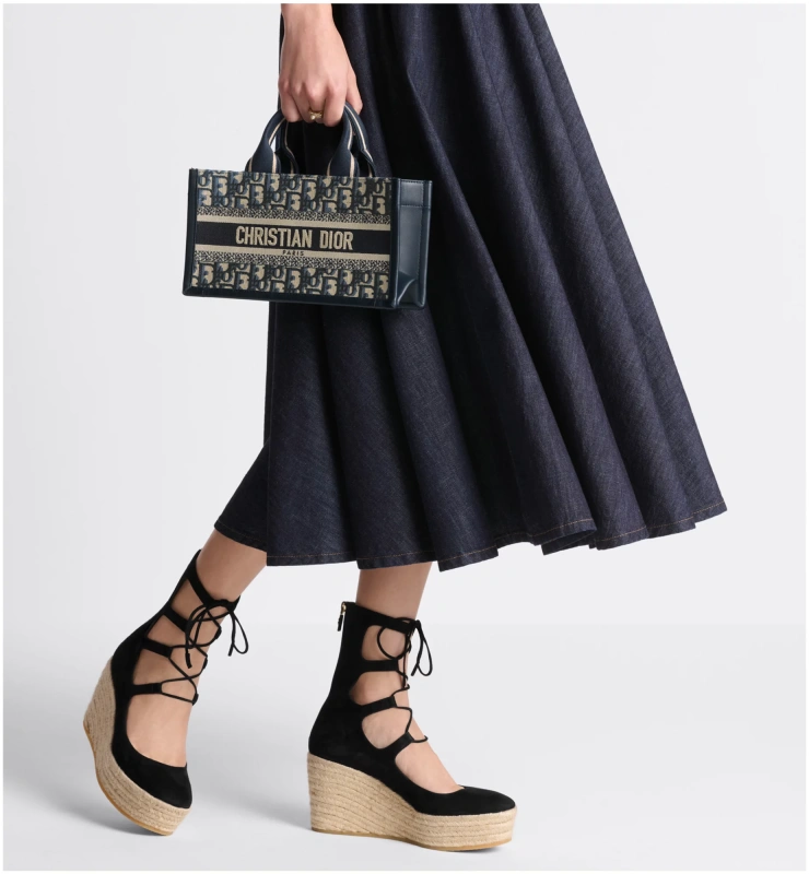 East-West Dior Book Tote with Strap Blue Dior Oblique Embroidery and Calfskin