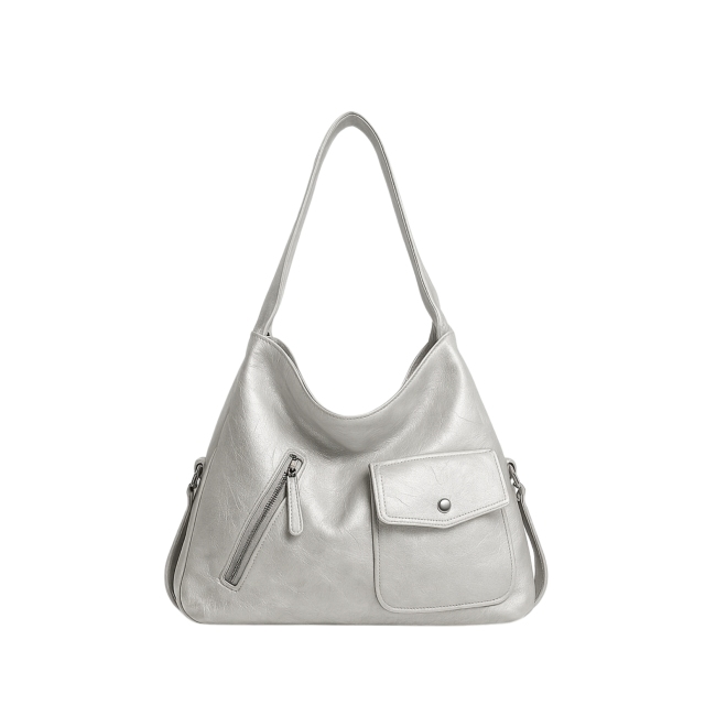 Torba typu hobo Y2K w kolorze metalicznego srebra, duża pojemność, uniwersalna torebka na ramię