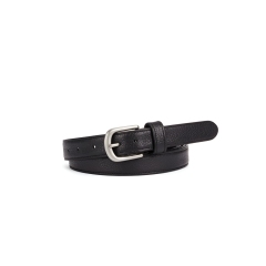 Ceinture classique en cuir véritable noir avec boucle argentée