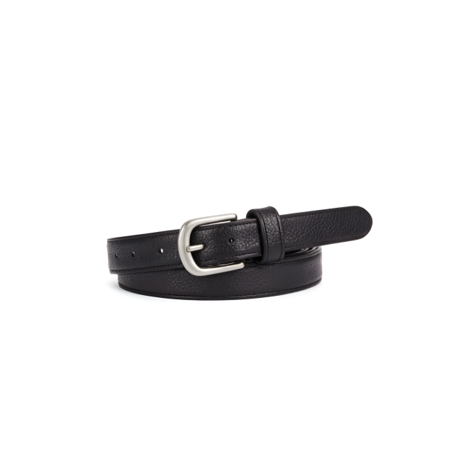 Ceinture classique en cuir véritable noir avec boucle argentée