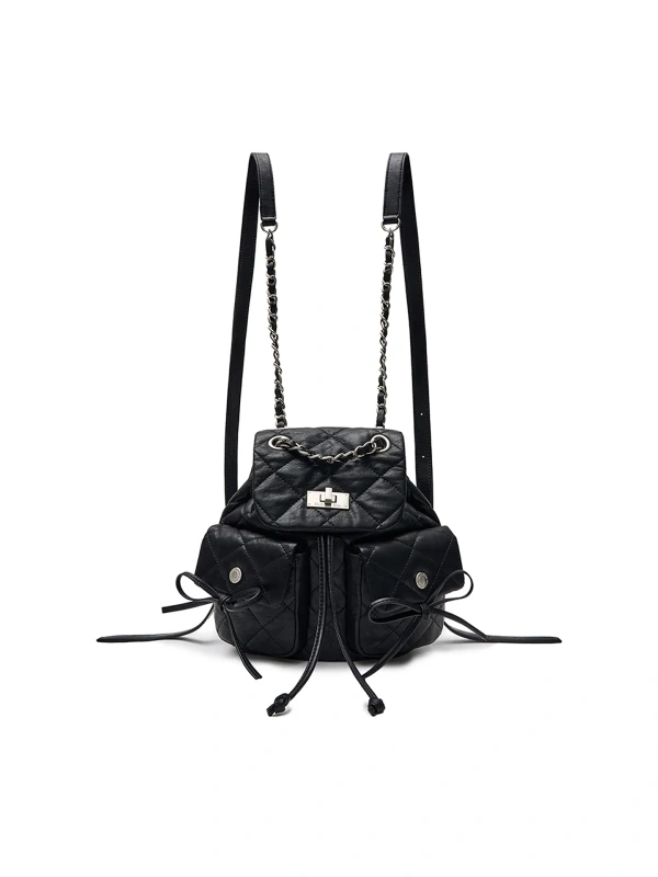 MARTIN KIM QUILTING MINI BACKPACK 黒 韓国 MATIN KIM_DOUBLE POCKET QUILTING MINI BACKPACK IN BLACK