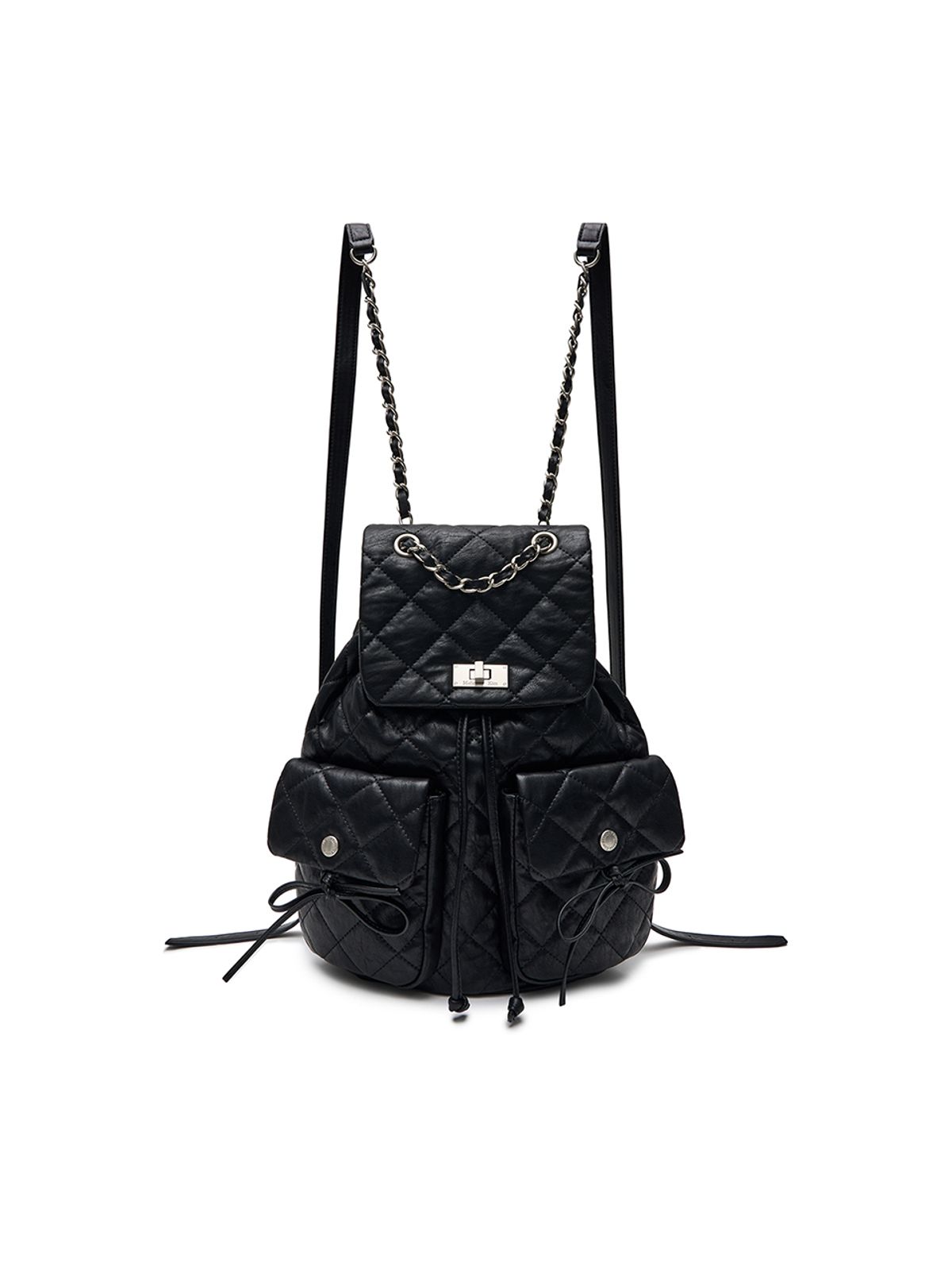 MATIN KIM--DOUBLE POCKET QUILTING BACKPACK IN BLACK,MATIN KIM