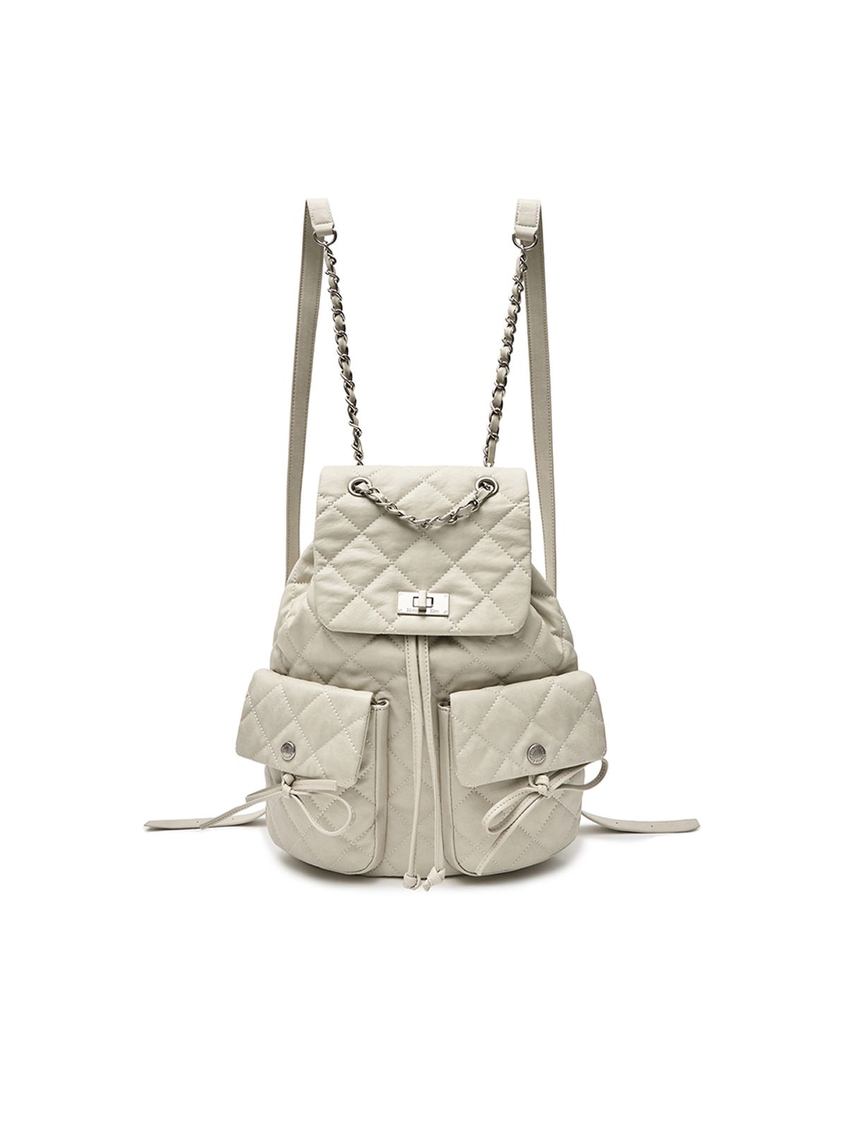MATIN KIM--DOUBLE POCKET QUILTING BACKPACK IN LIGHT BEIGE 