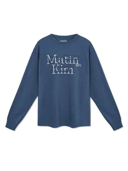 MATIN KIM--PATCH GRAPHIC LONG SLEEVE TOP IN SMOKE BLUE,MATIN KIM
