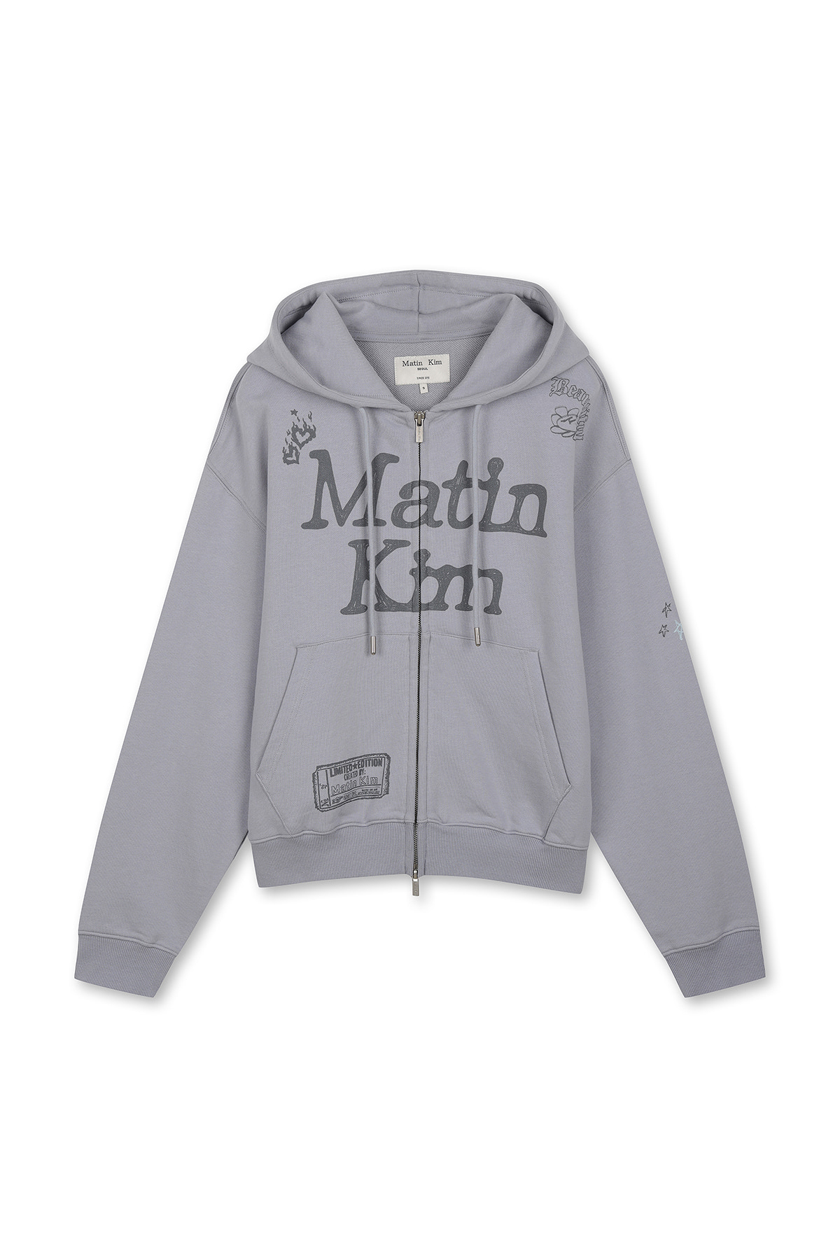MATIN KIM--GRAFFITI ARTWORK HOODY ZIP UP IN SMOKE BLUE,MATIN KIM