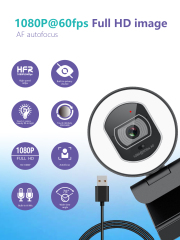 Full HD 60FPS ring light live streaming privacy shutter webcam 866Pro