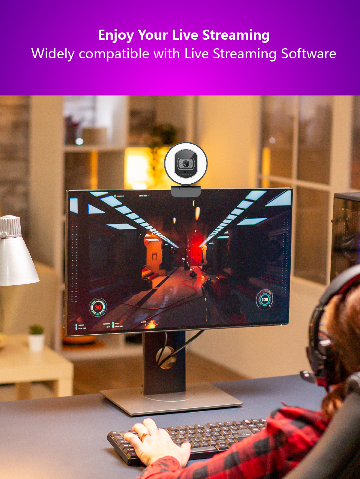 Full HD 60FPS ring light live streaming privacy shutter webcam 866Pro