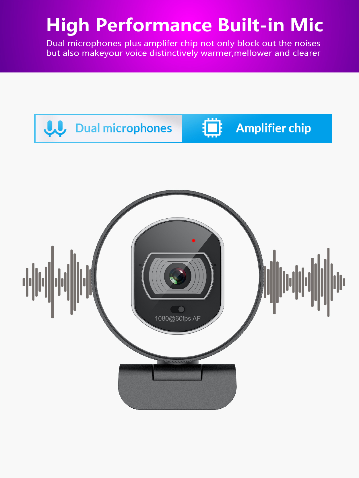 Full HD 60FPS ring light live streaming privacy shutter webcam 866Pro