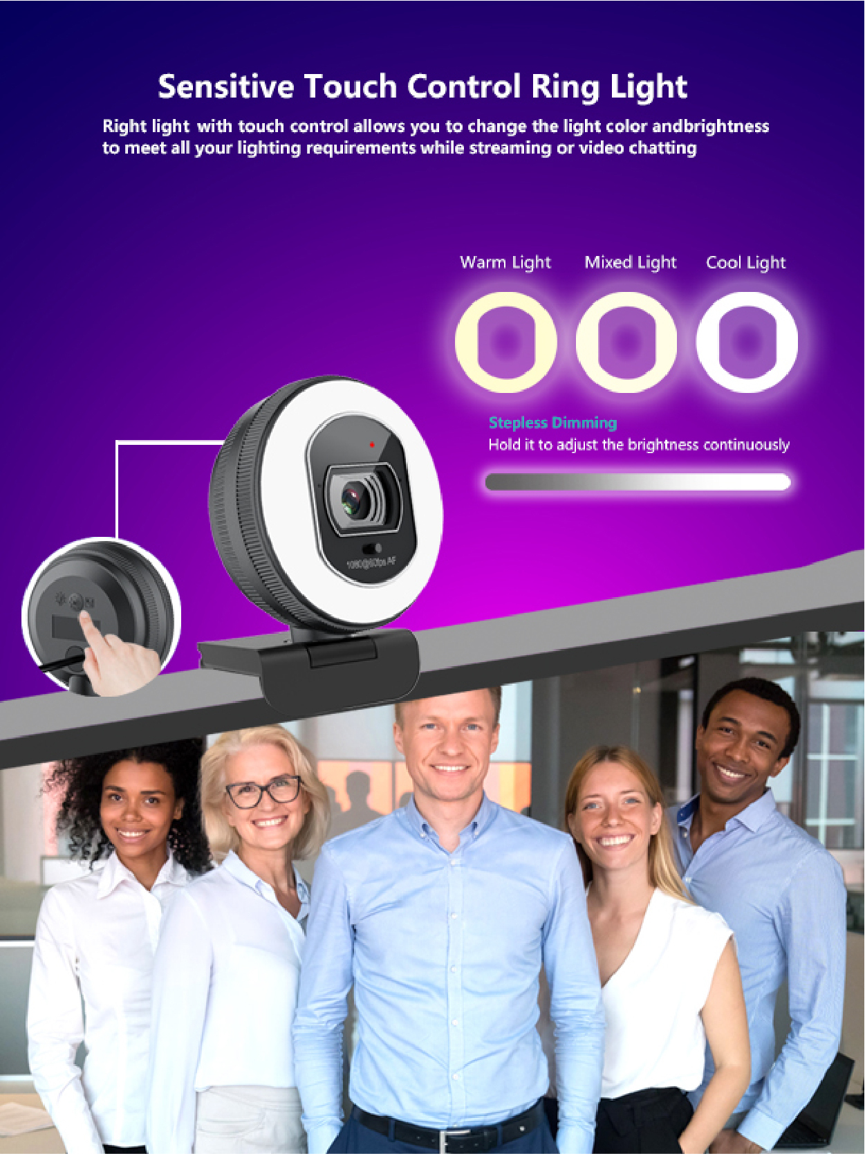 Full HD 60FPS ring light live streaming privacy shutter webcam 866Pro