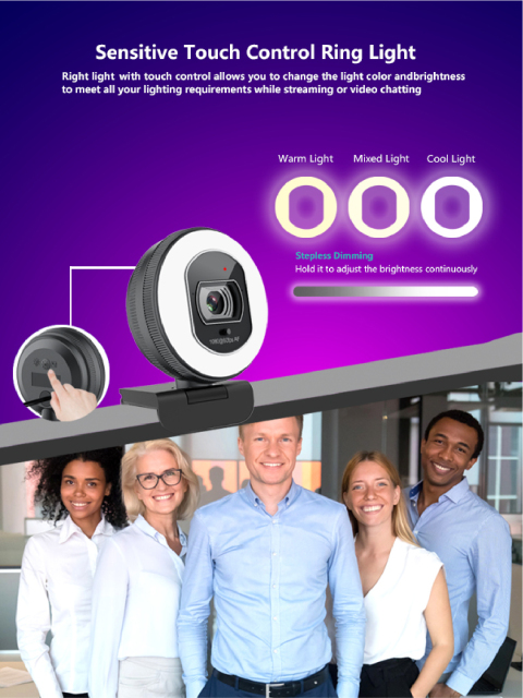 Full HD 60FPS ring light live streaming privacy shutter webcam 866Pro