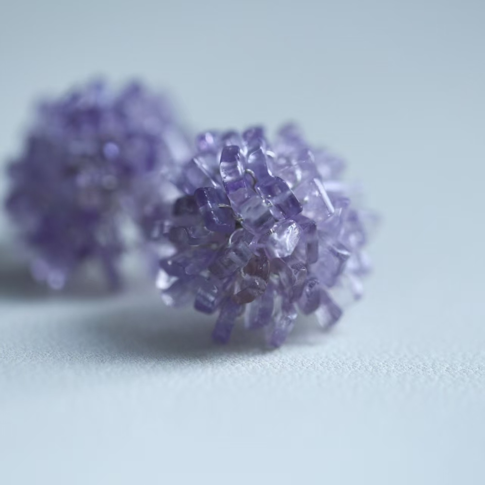 Violet hand-woven flower amethyst stud earrings, handmade earrings