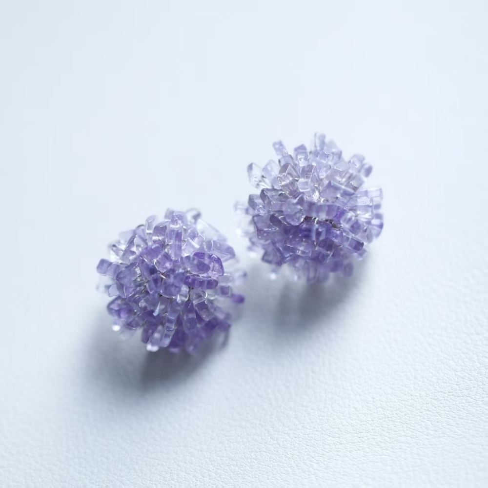 Violet hand-woven flower amethyst stud earrings, handmade earrings