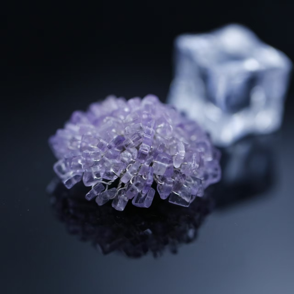 Natural light purple square hand-woven flower amethyst pendant, a fairy-like handcrafted neck accessory