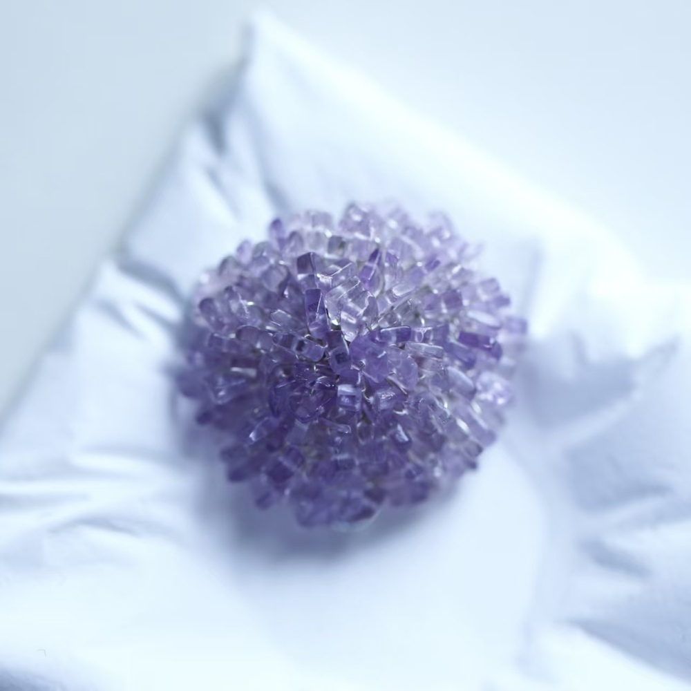 Natural light purple square hand-woven flower amethyst pendant, a fairy-like handcrafted neck accessory