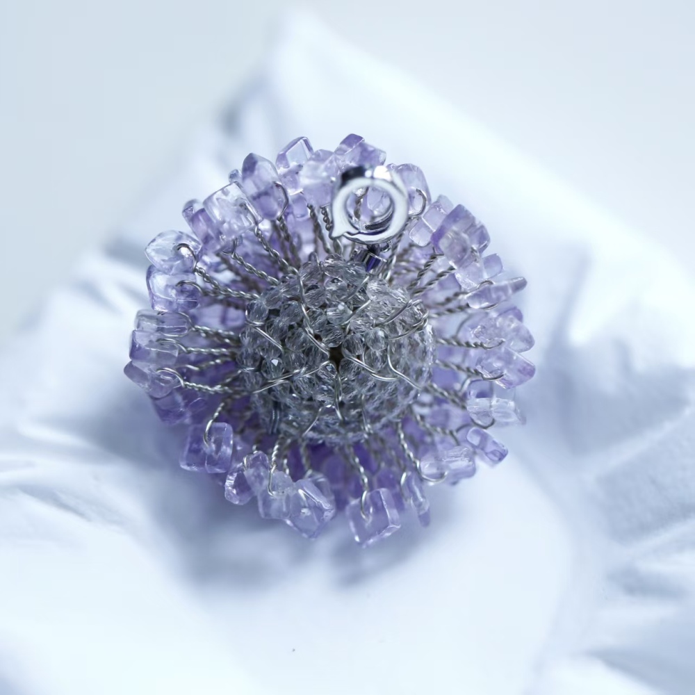 Natural light purple square hand-woven flower amethyst pendant, a fairy-like handcrafted neck accessory
