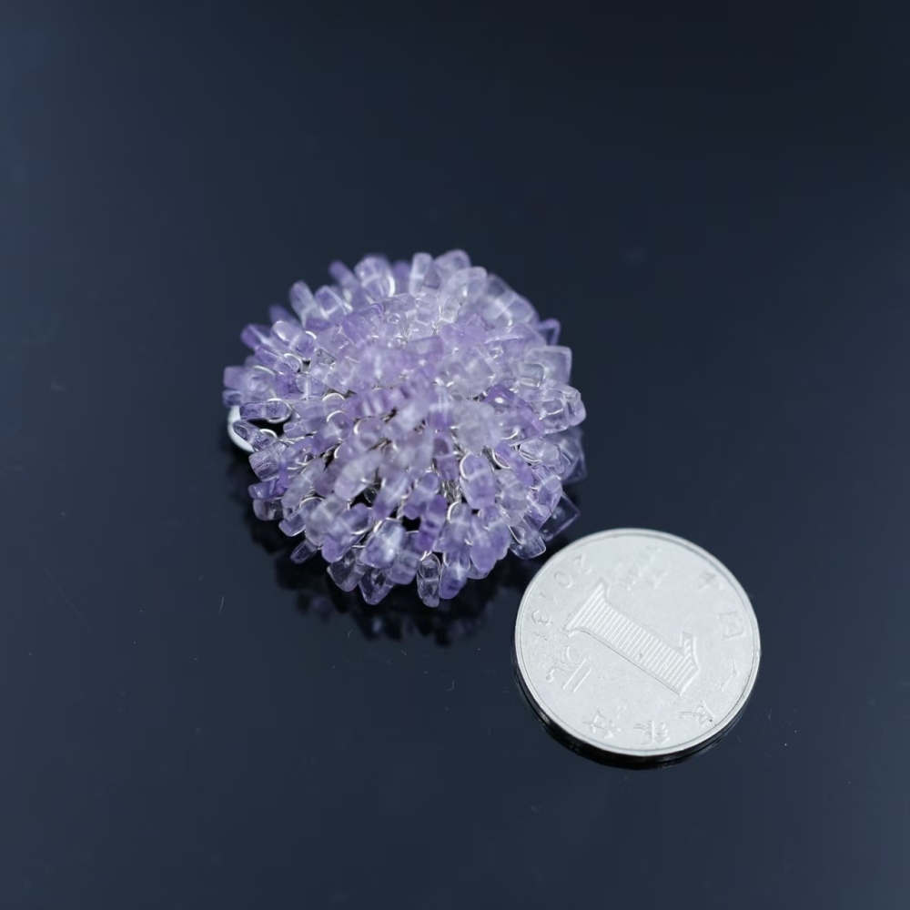 Natural light purple square hand-woven flower amethyst pendant, a fairy-like handcrafted neck accessory