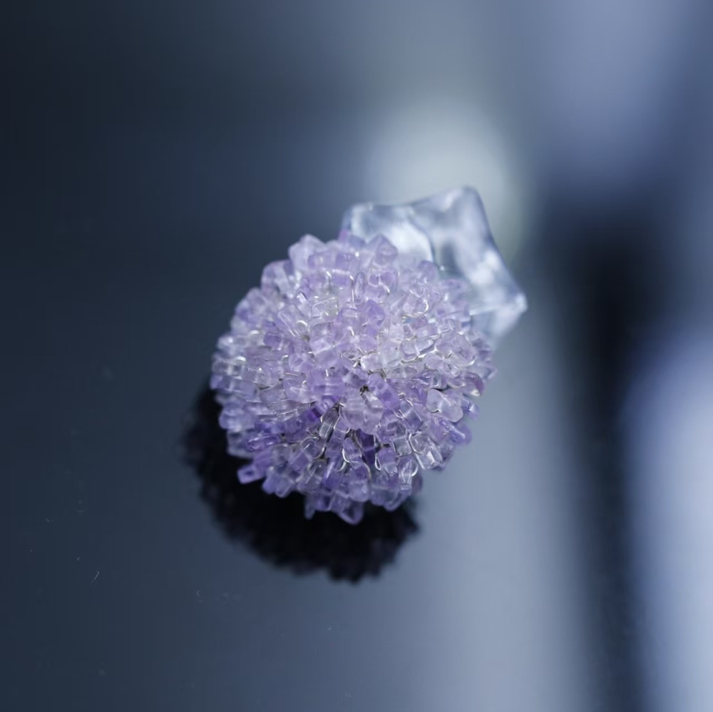 Natural light purple square hand-woven flower amethyst pendant, a fairy-like handcrafted neck accessory
