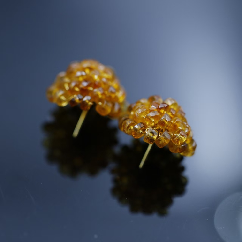 Natural whisky yellow hand-woven flower style citrine crystal earrings, fashionable and versatile women's earrings