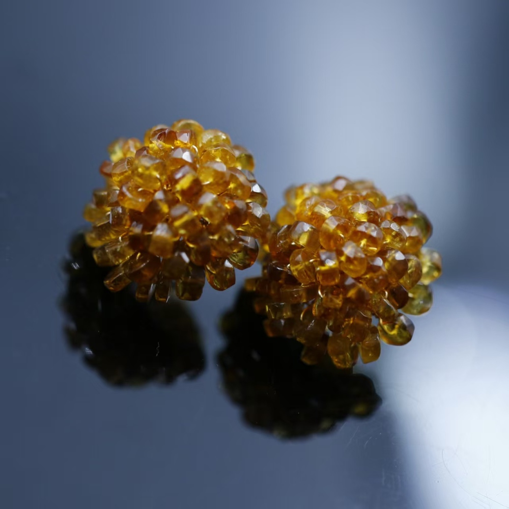 Natural whisky yellow hand-woven flower style citrine crystal earrings, fashionable and versatile women's earrings