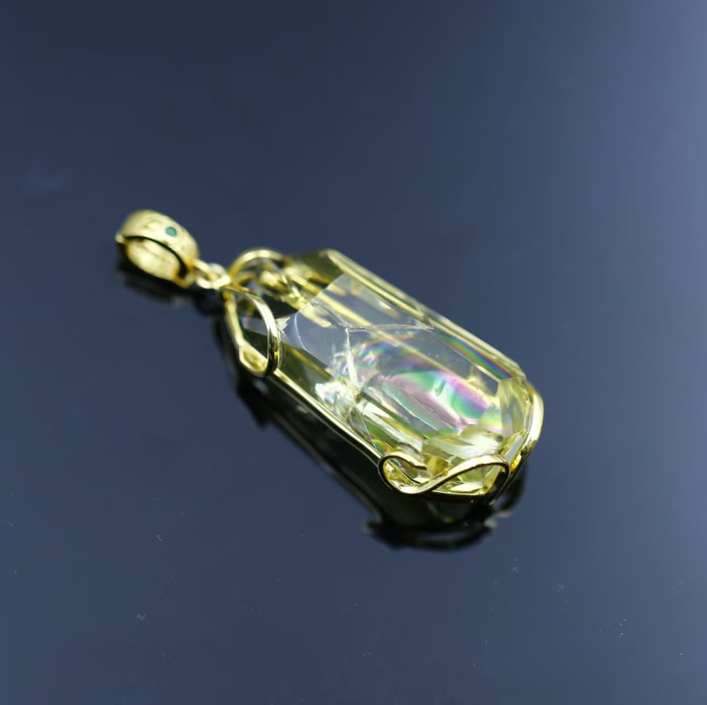 Fashionable cross-section conformal rainbow Acestelle silver set with citrine crystal pendant