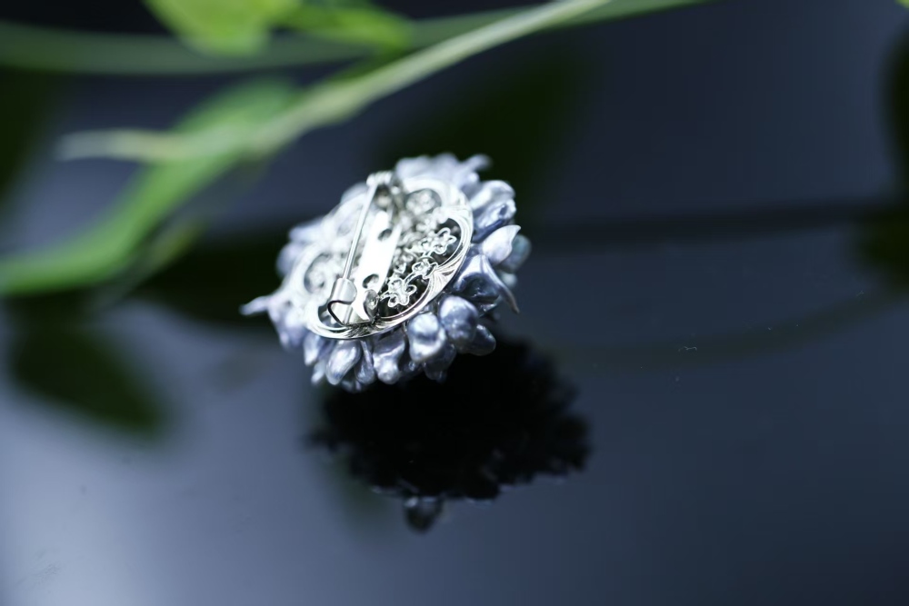 Hand-woven Flower-shaped South Sea Blue Keshi Pearl Brooch