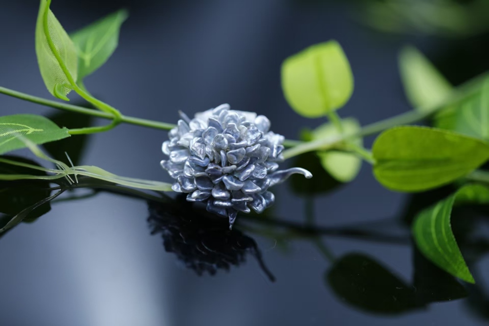 Hand-woven Flower-shaped South Sea Blue Keshi Pearl Brooch