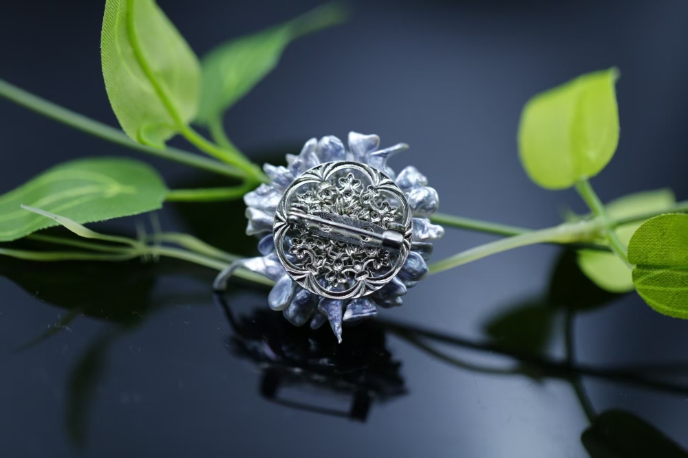 Hand-woven Flower-shaped South Sea Blue Keshi Pearl Brooch
