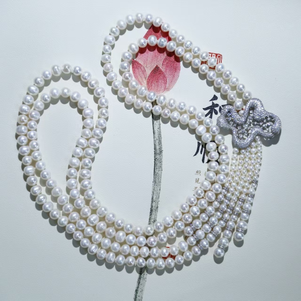 Freshwater white cuclear-free luxury double-loop pearl sweater chain necklace paired with 925 silver accessories