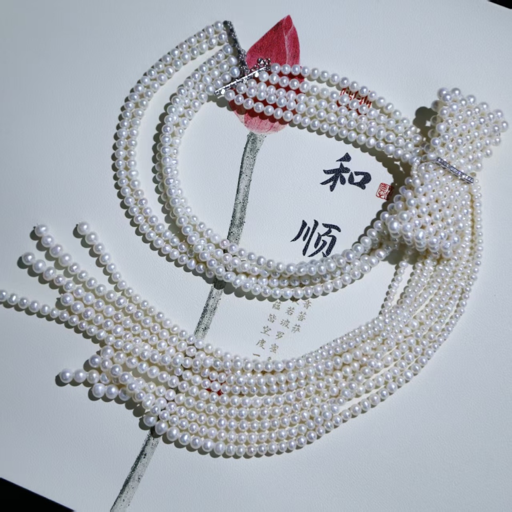 Freshwater white cuclear-free luxury hand-woven bowknot pearl choker necklace paired with 925 silver accessories