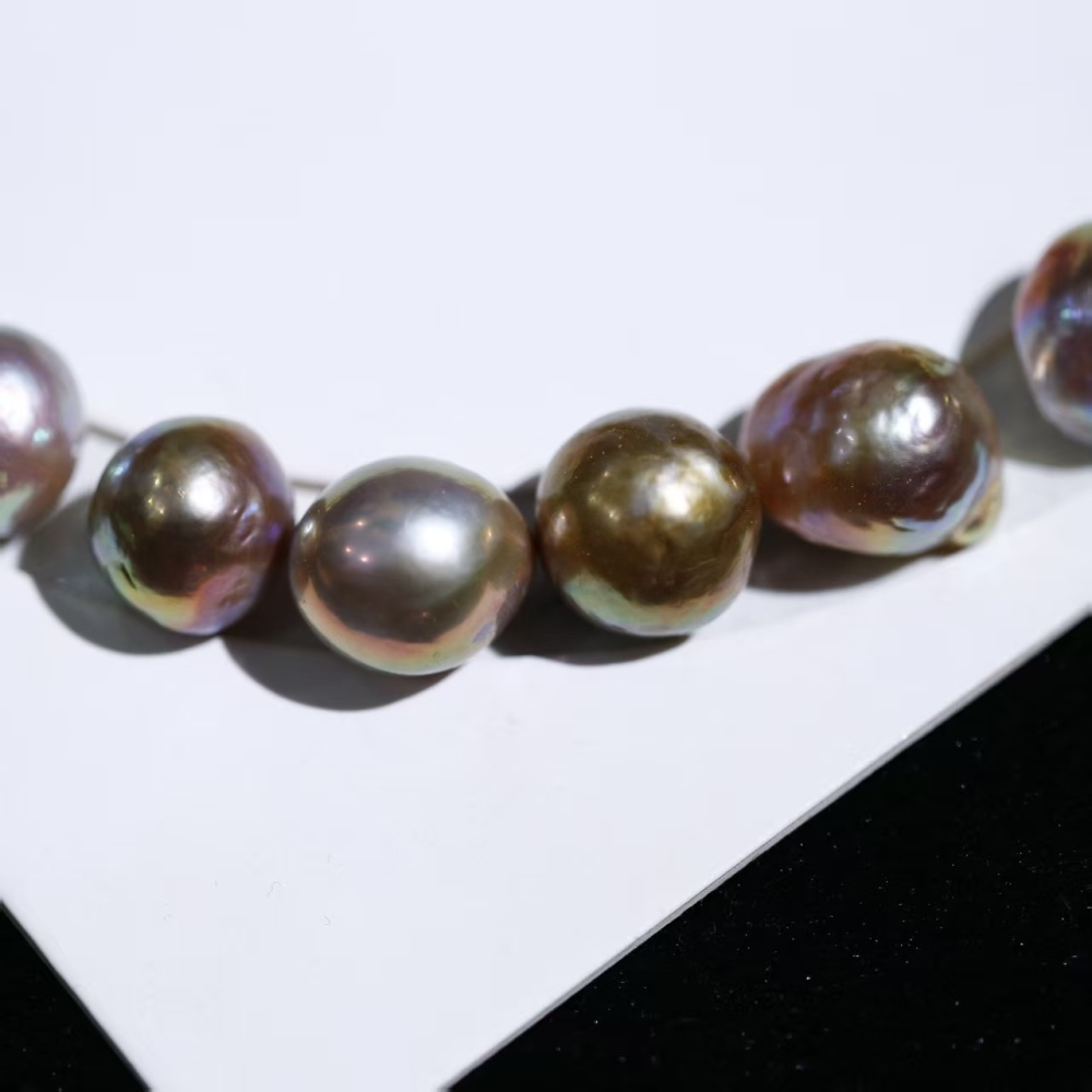 15mm+ extra-large size edison wrinkled skin baroque near round metallic pearl bare beads for necklace/chain
