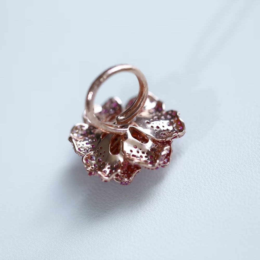 8mm pink queen conch pearl Hong Kong-style heavy industry rose flower inlaid loose-fitting ring