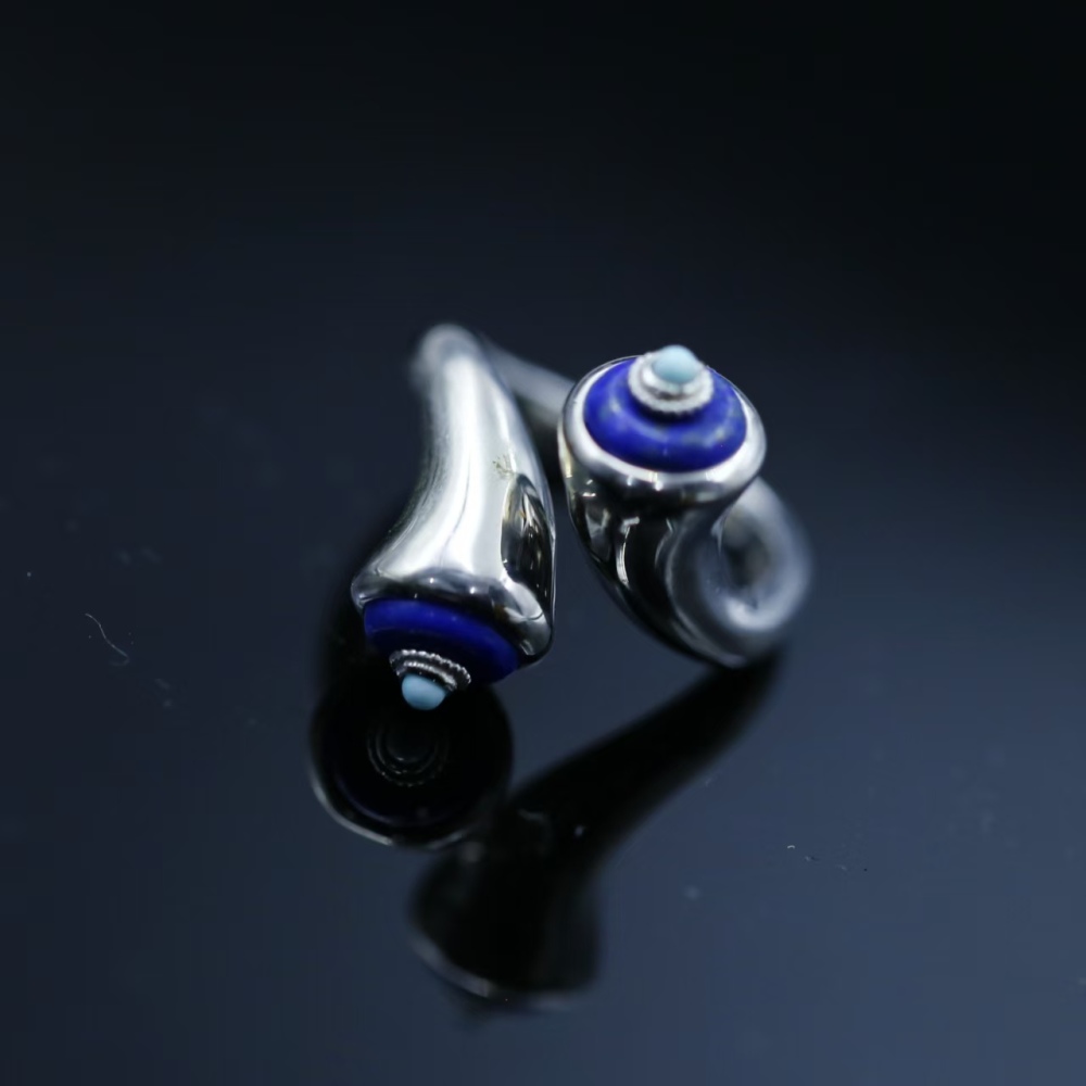 Original design lapis lazuli paired with turquoise S925 silver loose-fitting ring