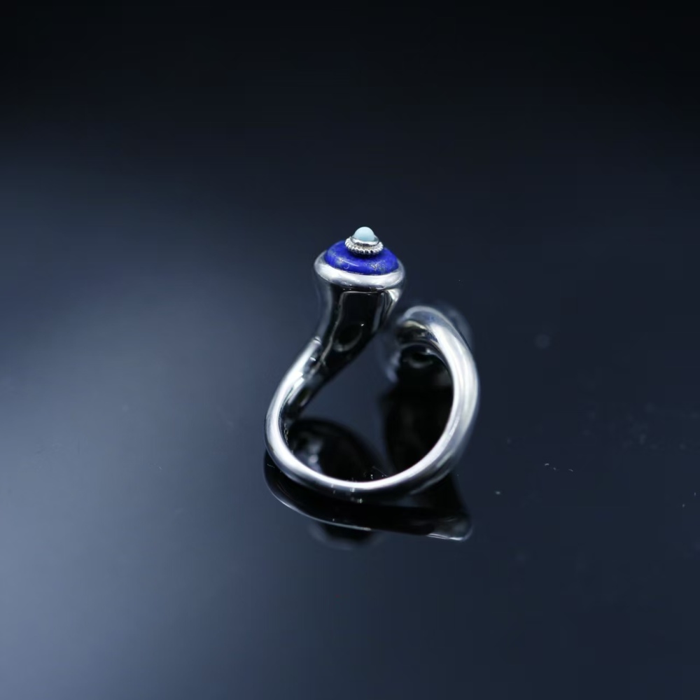 Original design lapis lazuli paired with turquoise S925 silver loose-fitting ring