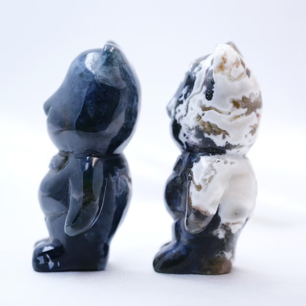 Moss agate bear carving ornament