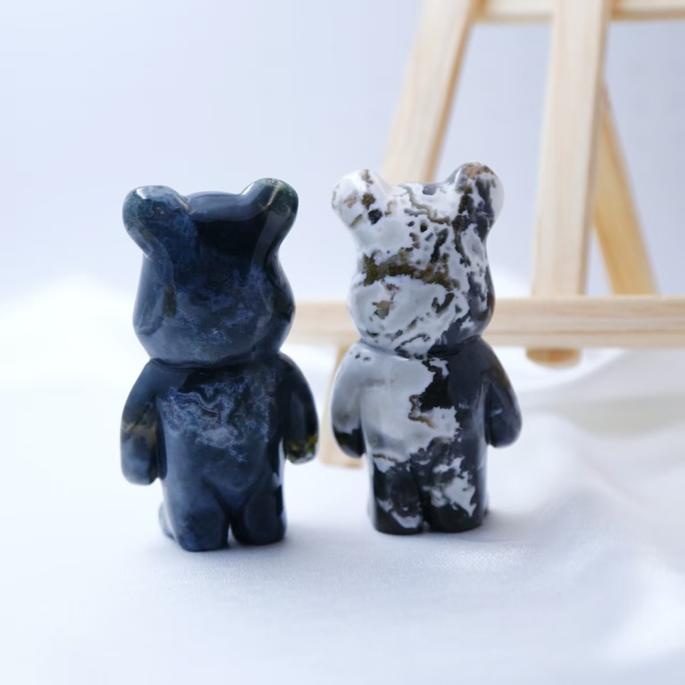 Moss agate bear carving ornament