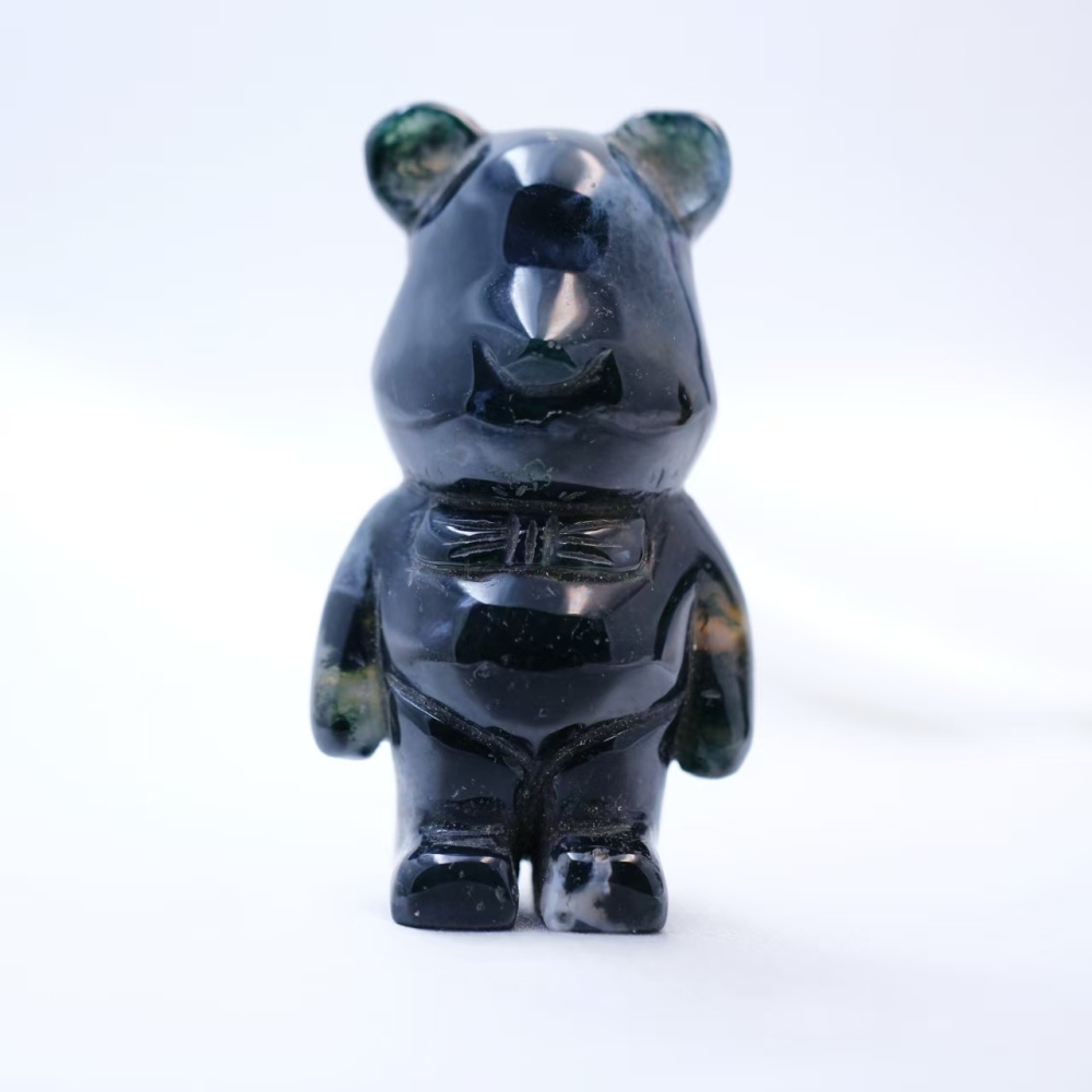 Moss agate bear carving ornament