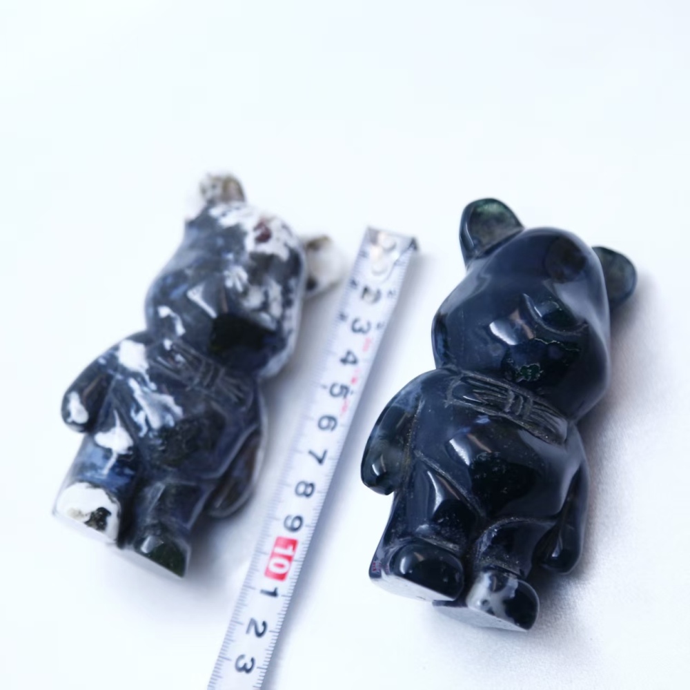 Moss agate bear carving ornament