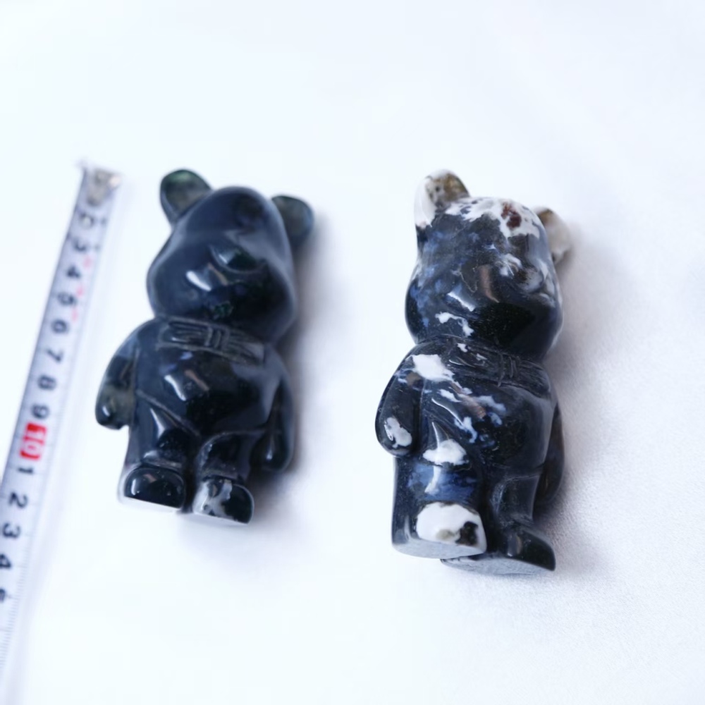 Moss agate bear carving ornament