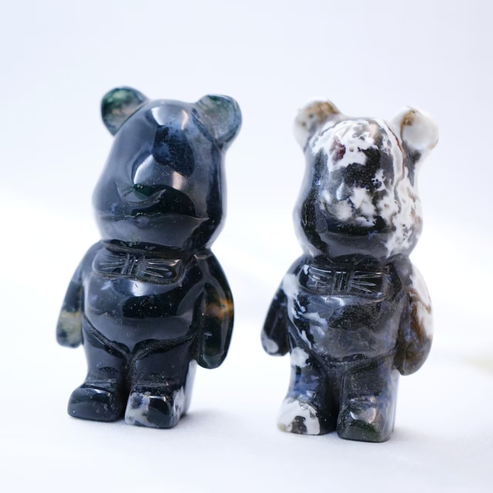 Moss agate bear carving ornament