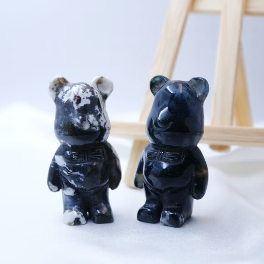 Moss agate bear carving ornament