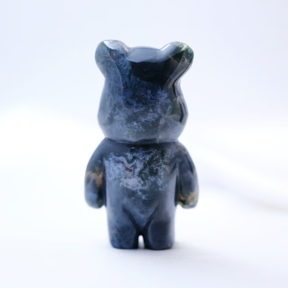 Moss agate bear carving ornament