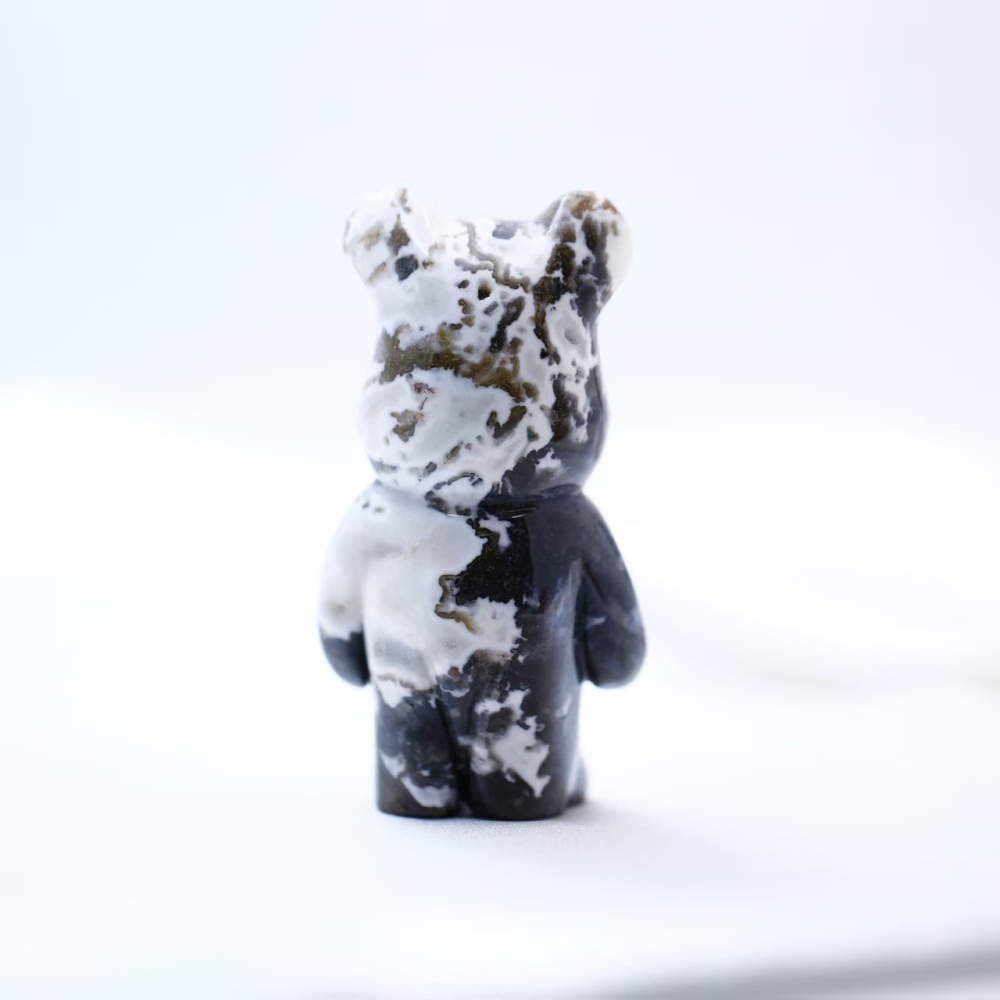 Moss agate bear carving ornament