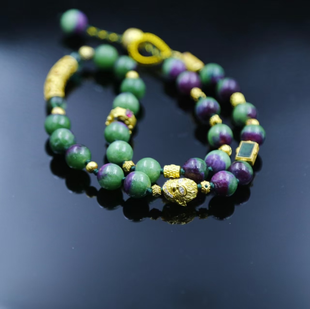 9mm round bead Ruby Fuchsite paired with S925 silver accessory rope weaving necklace