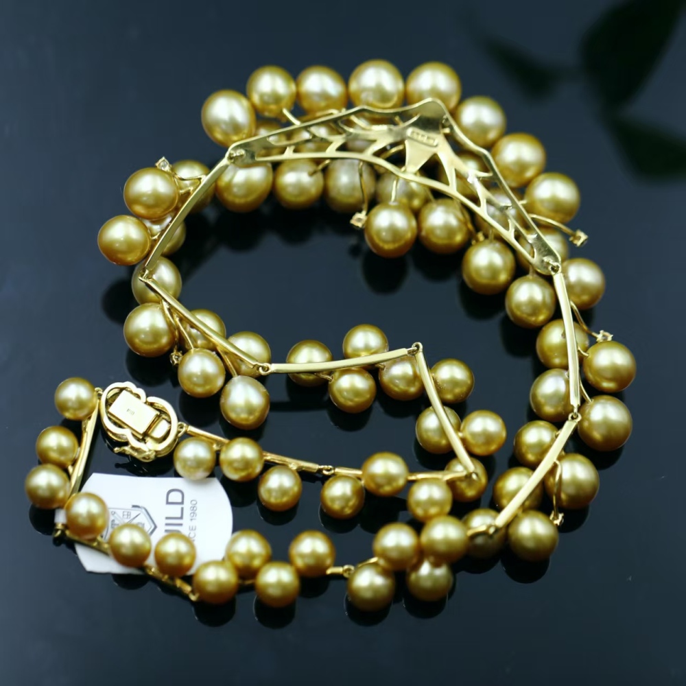 Flawless South Sea Gold Pearl Rich Golden Round Baroque 18K Gold Real diamond Pearl necklace with GUILD Certificate