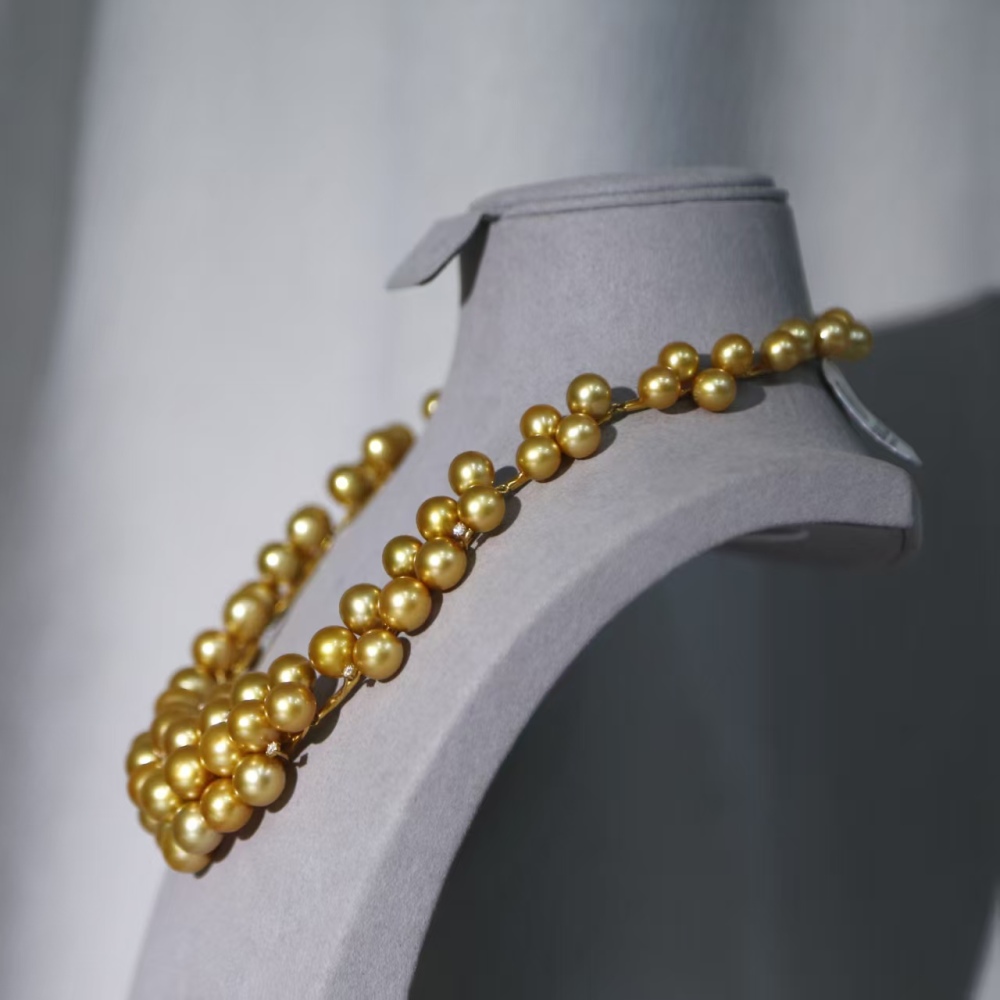 Flawless South Sea Gold Pearl Rich Golden Round Baroque 18K Gold Real diamond Pearl necklace with GUILD Certificate