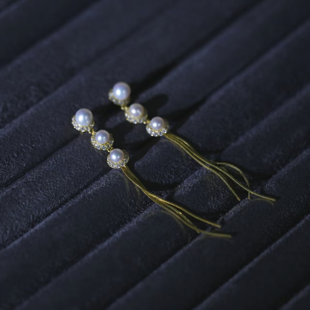 Freshwater AK Aurora Tassel silver flawless pearl Stud earrings
